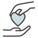 Line icon of an open hand cradling a heart.