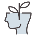 Line icon of a head in profile with a small plant sprouting from the top.