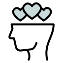 Line icon of a head in profile, open at the top, with three hearts rising out of it.