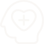 Line icon of a head in profile with a heart and plus sign inside it.