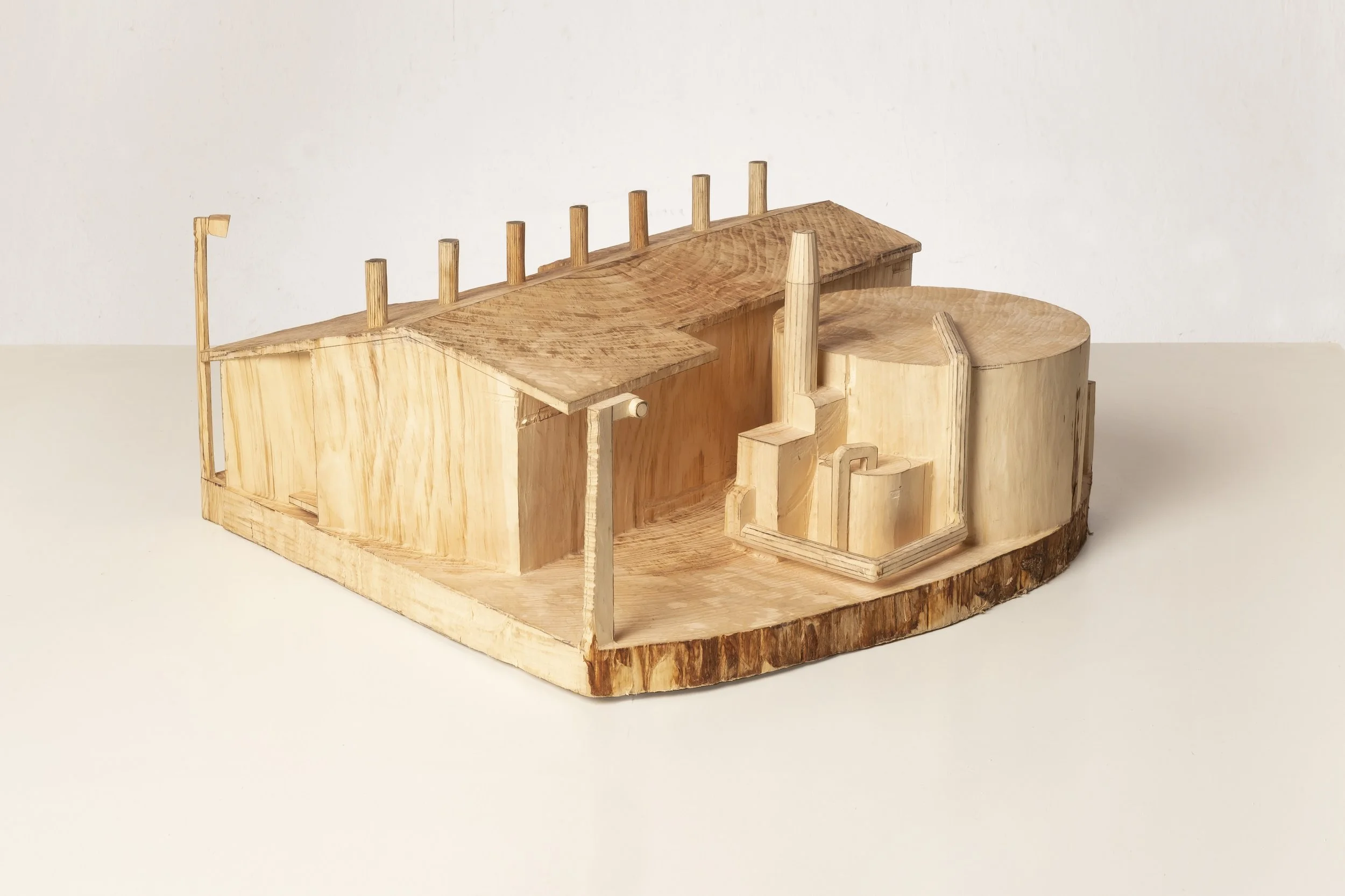 Biogas, 2022, Balkan pine, pencil, 23,5 x 50,5 x 50 cm