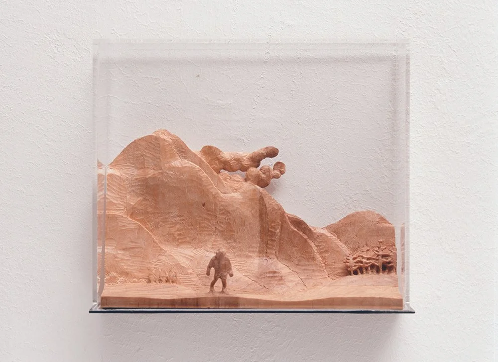 Hausberg, 1994, stone pine wood, acrylic glass, metal, 19x22x10cm, private collection