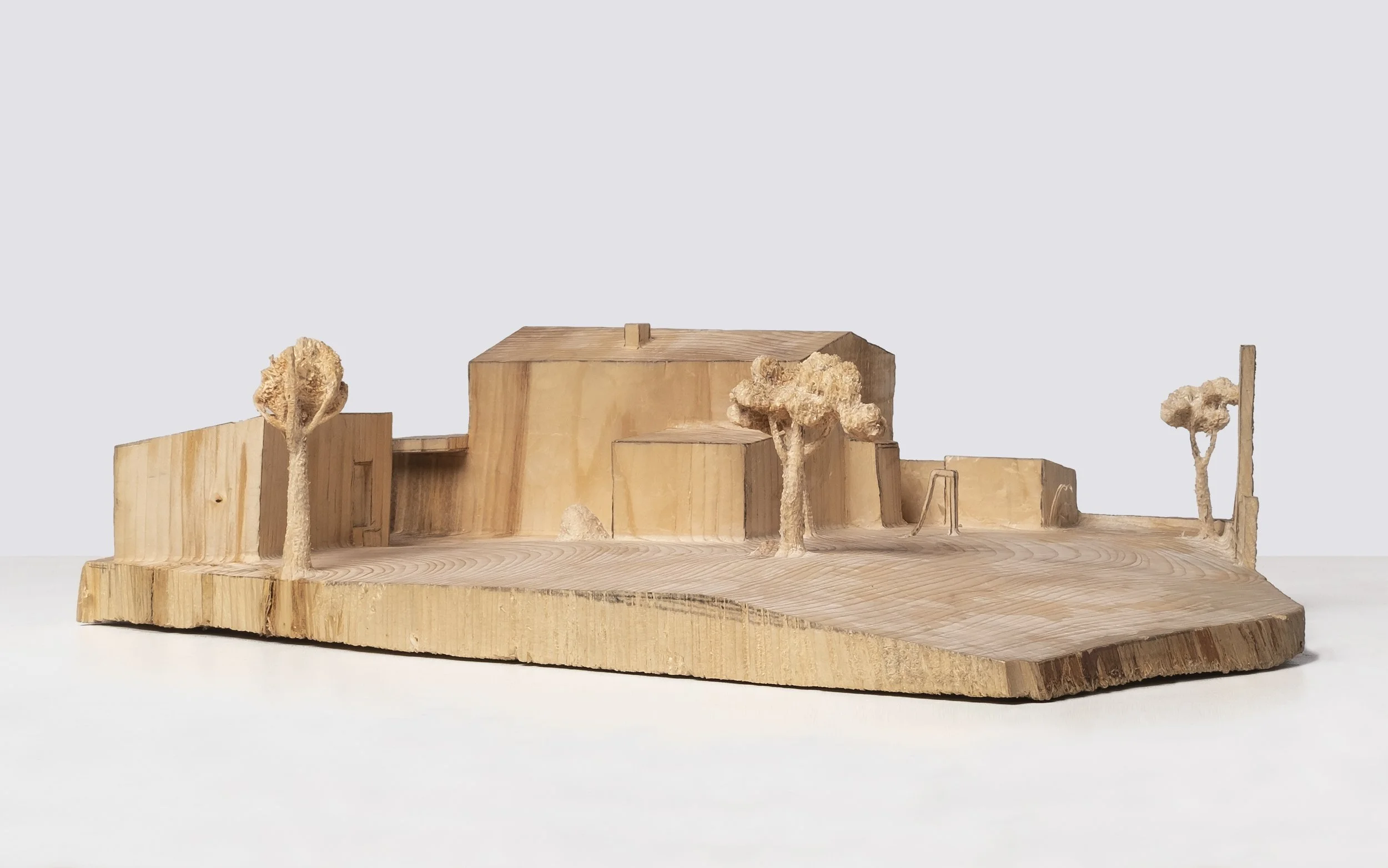 Das Grundstück, 2020, spruce wood, pencil, 10,5 x 50 x 35 cm
