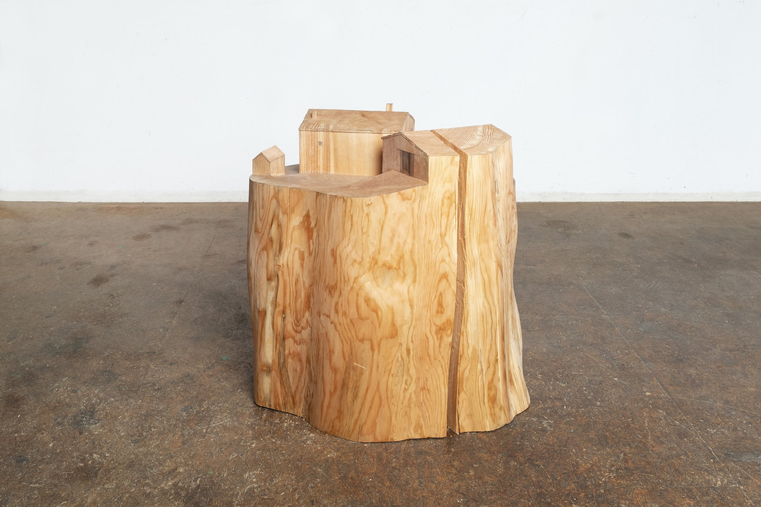 Stammhof, 2022, larch, hollowed out, pencil, 65,5 x 66 x 60 cm, Kunstsammlung der Raiffeisen Landesbank Südtirol, Bolzano (IT)