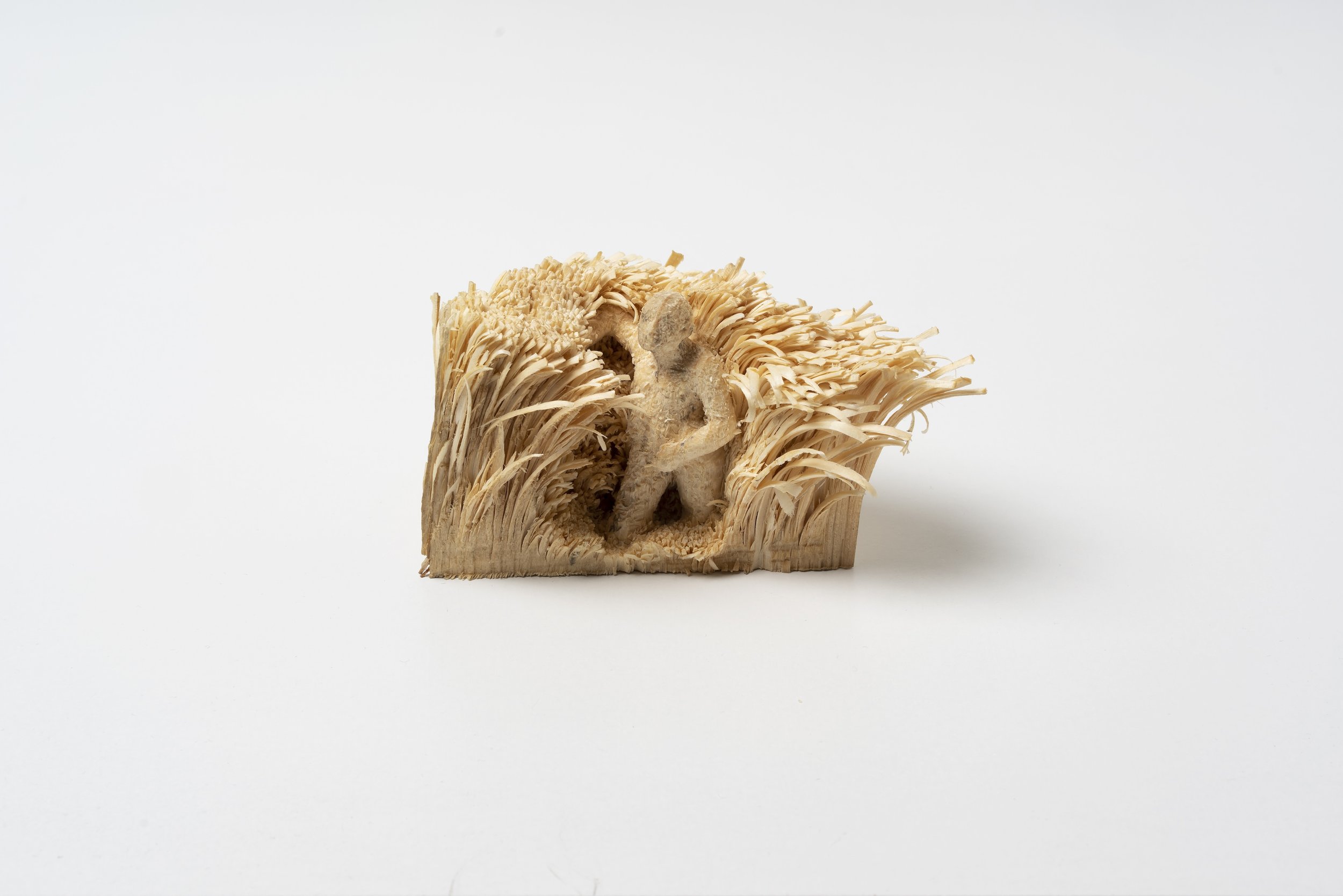 Kleines Feldstück 1, 2019, spruce wood, pencil, 6,5 x 12 x 7 cm, private collection