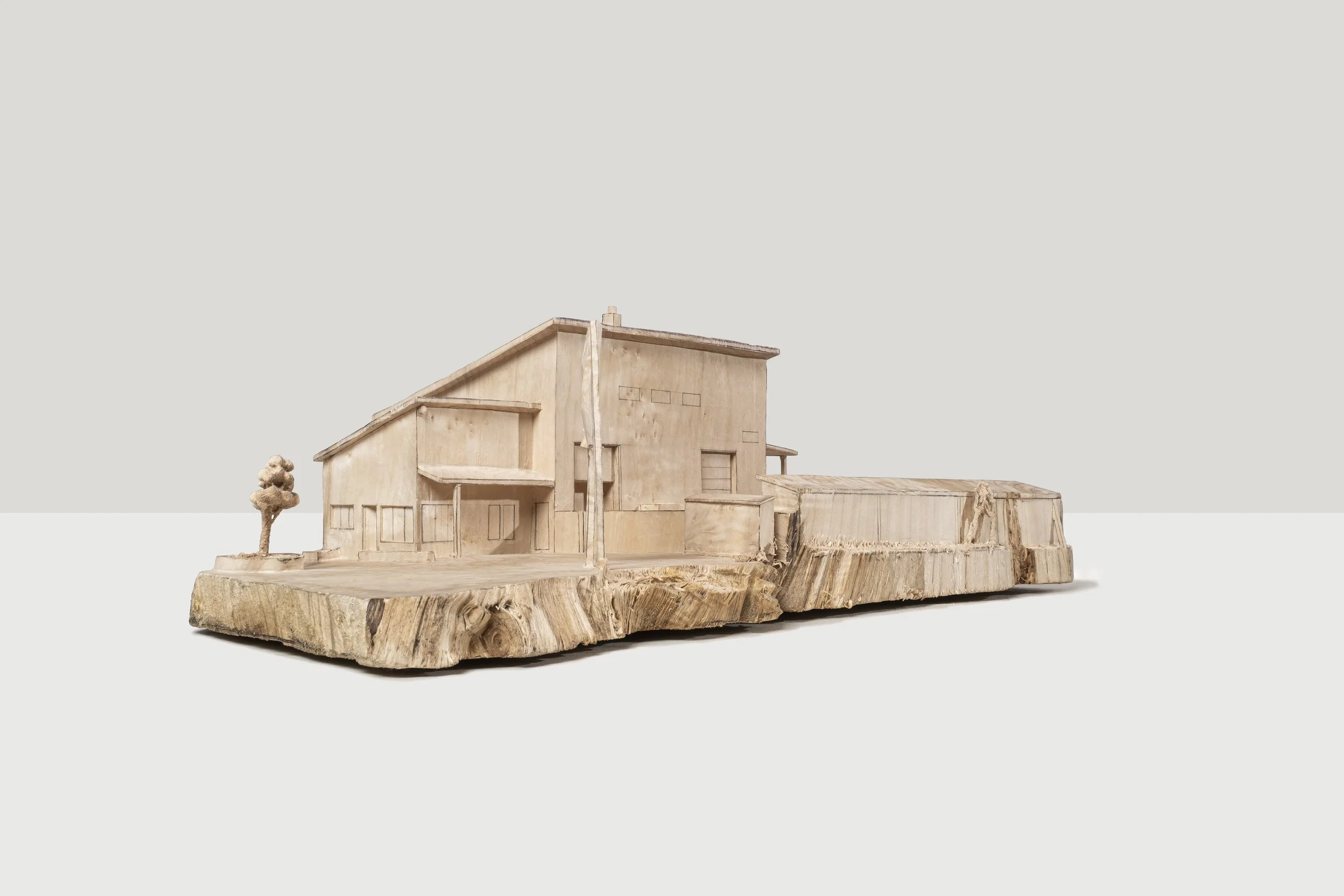 Holzbau…, 2021, poplar wood, pencil, 20 x 59 x 45 cm, private collection