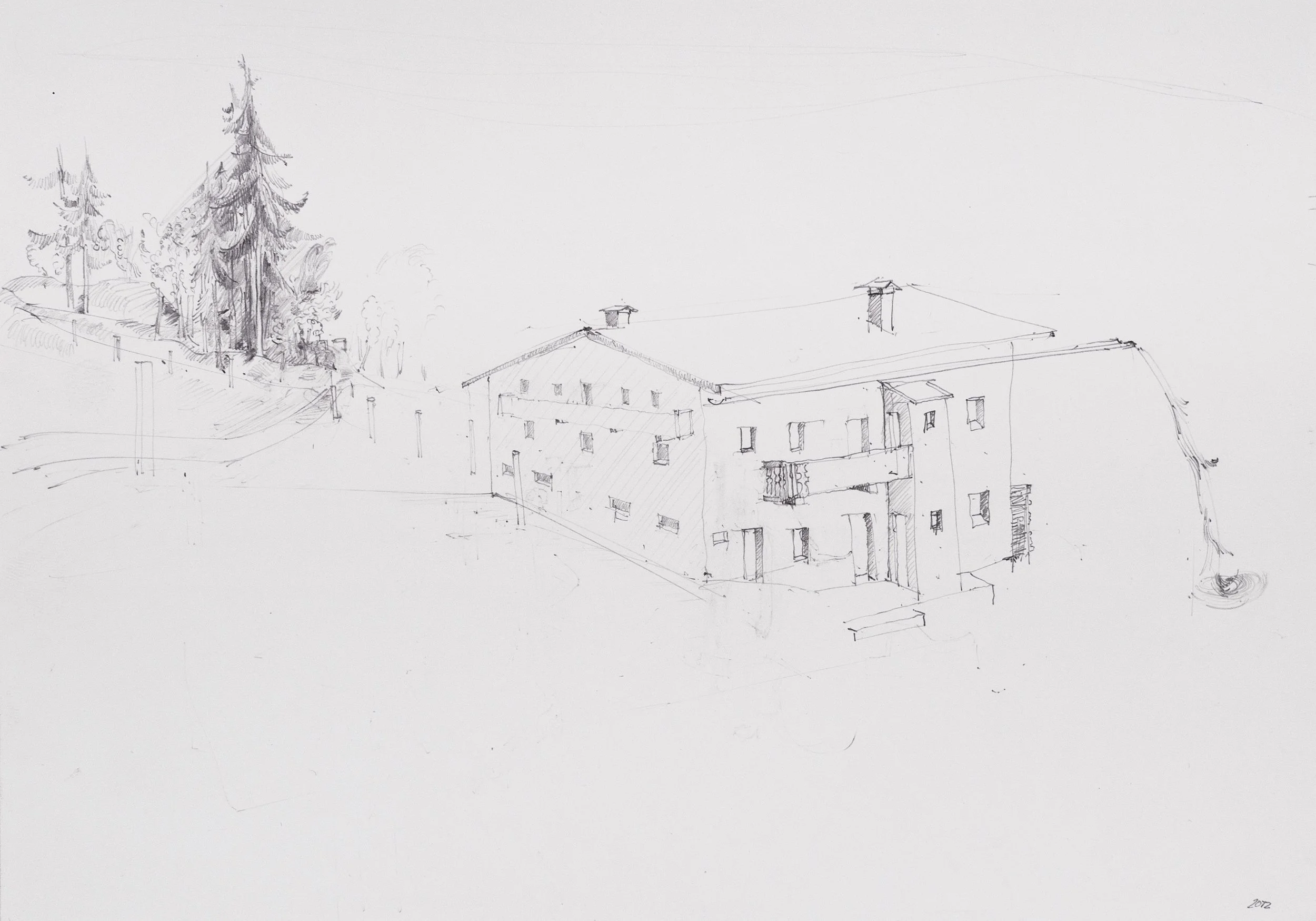 o.T. (hinterm Haus), 2012, Bleistift, Papier, 29,7 x 21 cm, Privatsammlung