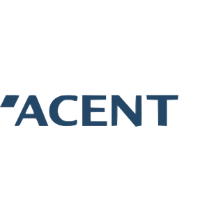 Logo der Firma 'Accent' mit schwarzem Schriftzug und blauer Betonung der Buchstaben