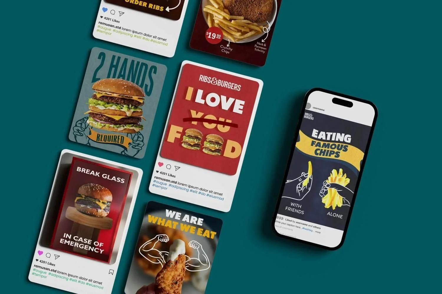 Social media designs for ribs and burgers