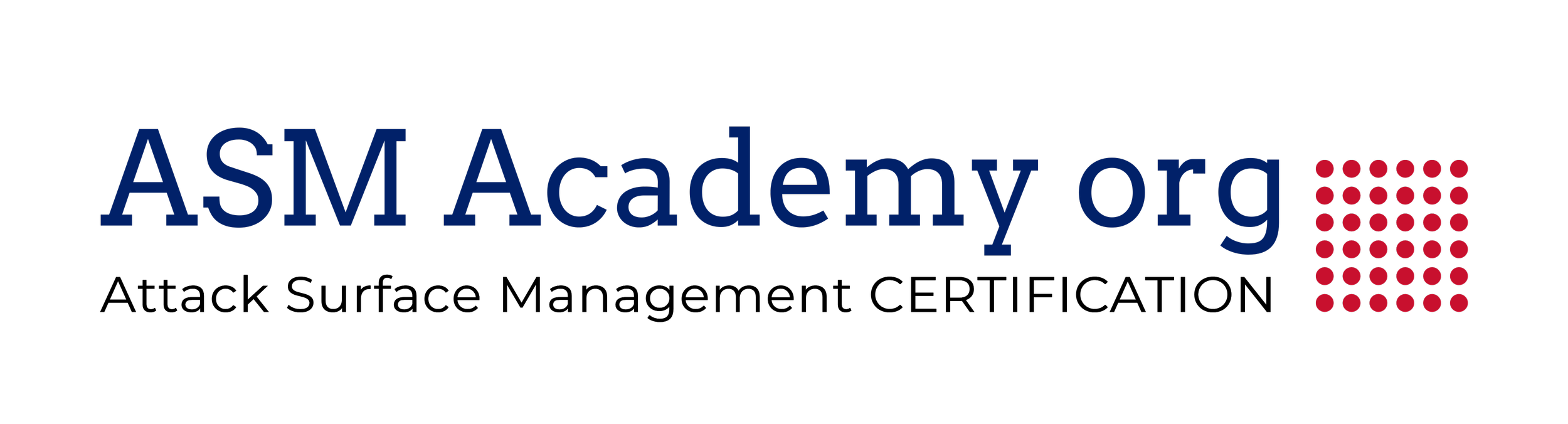 ASM Academy org logo with blue text and red dotted square icon.