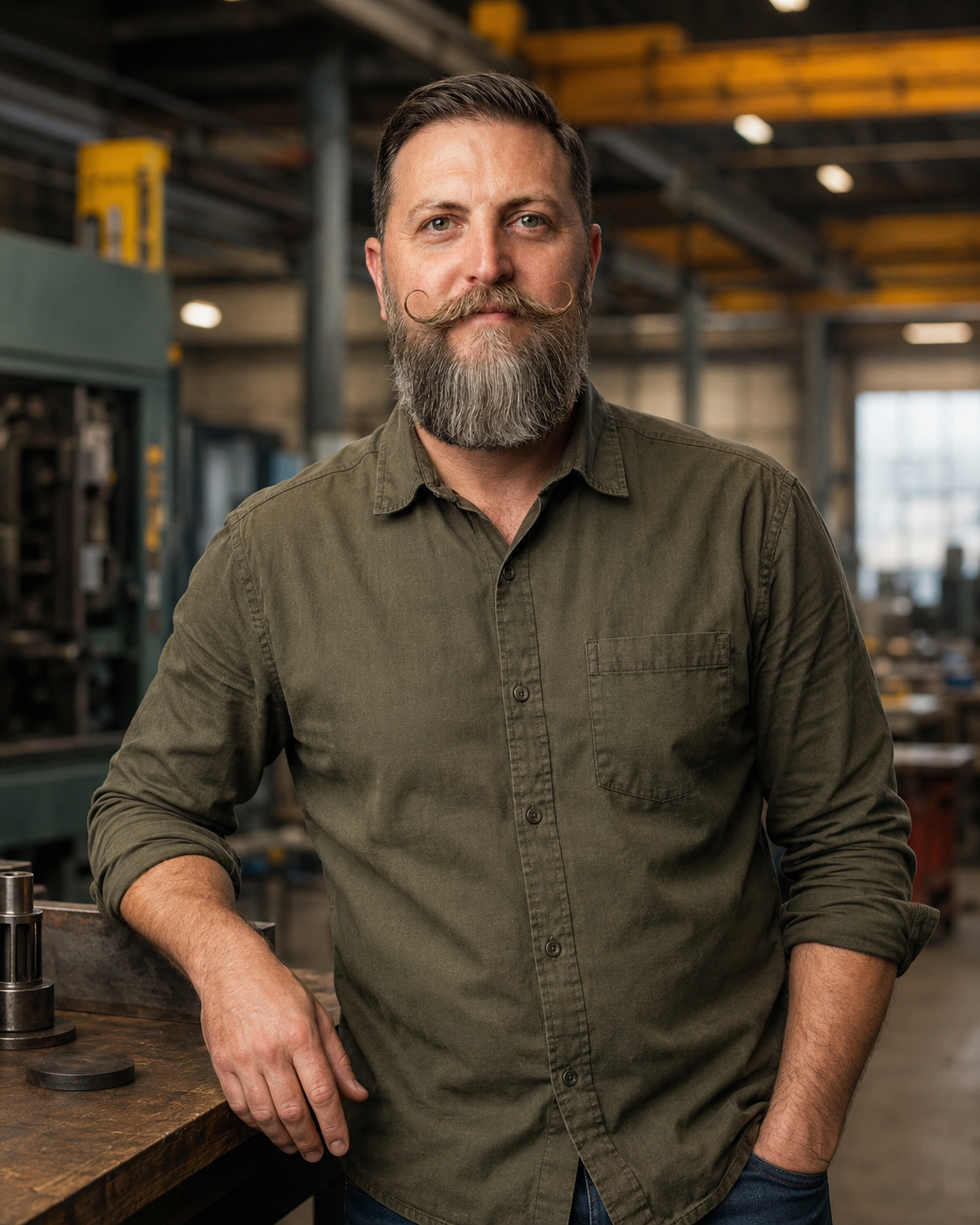 Ted Medlin of Medlin Engineering standing confidently in an industrial manufacturing facility, available to discuss your project.