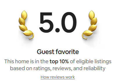Rating of 5.0 stars with gold laurel leaves on each side, indicating a top-rated home in the top 10% of eligible listings.