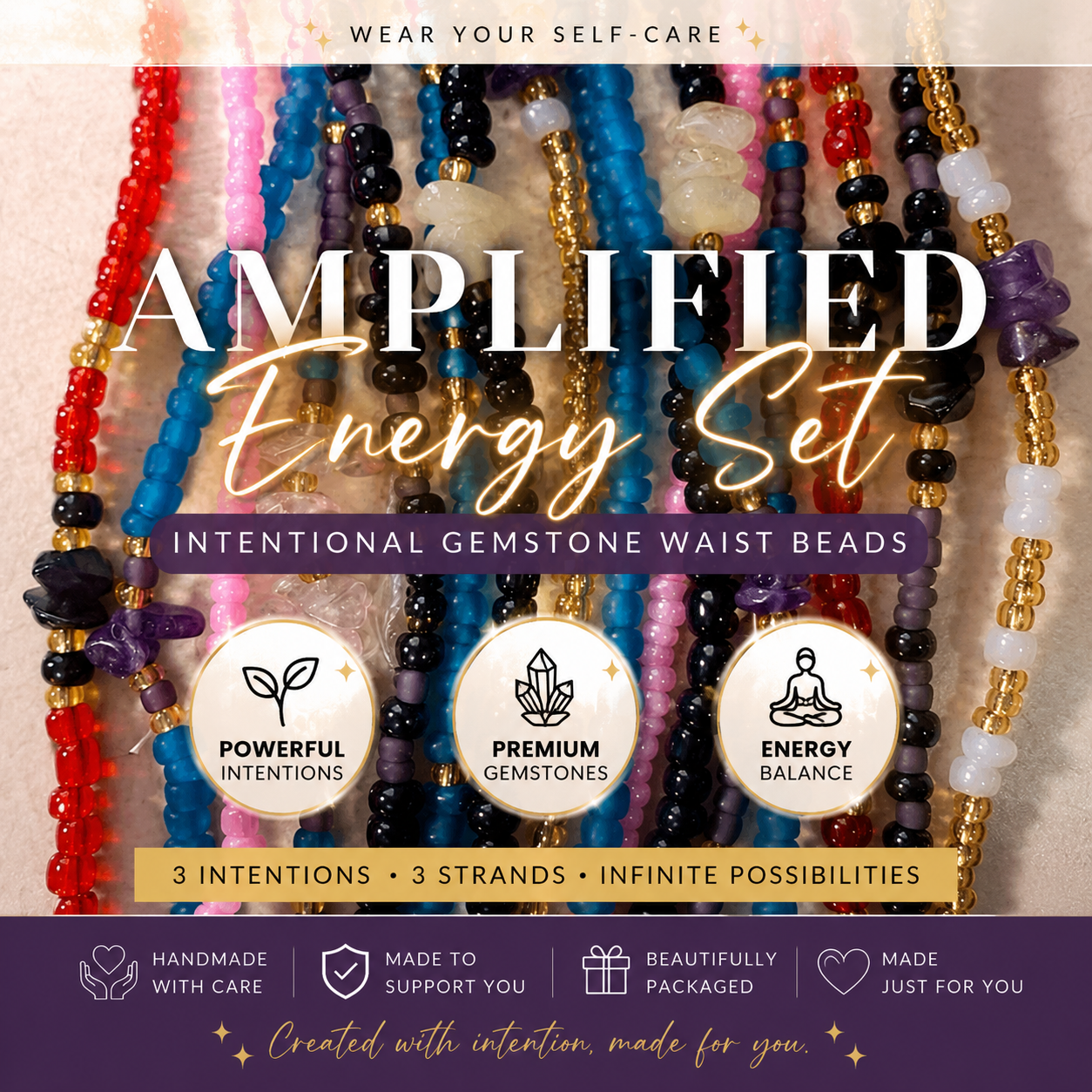 Amplified Energy Set | Intentional Gemstone Waist Beads Spiritual Jewelry -3 for $50