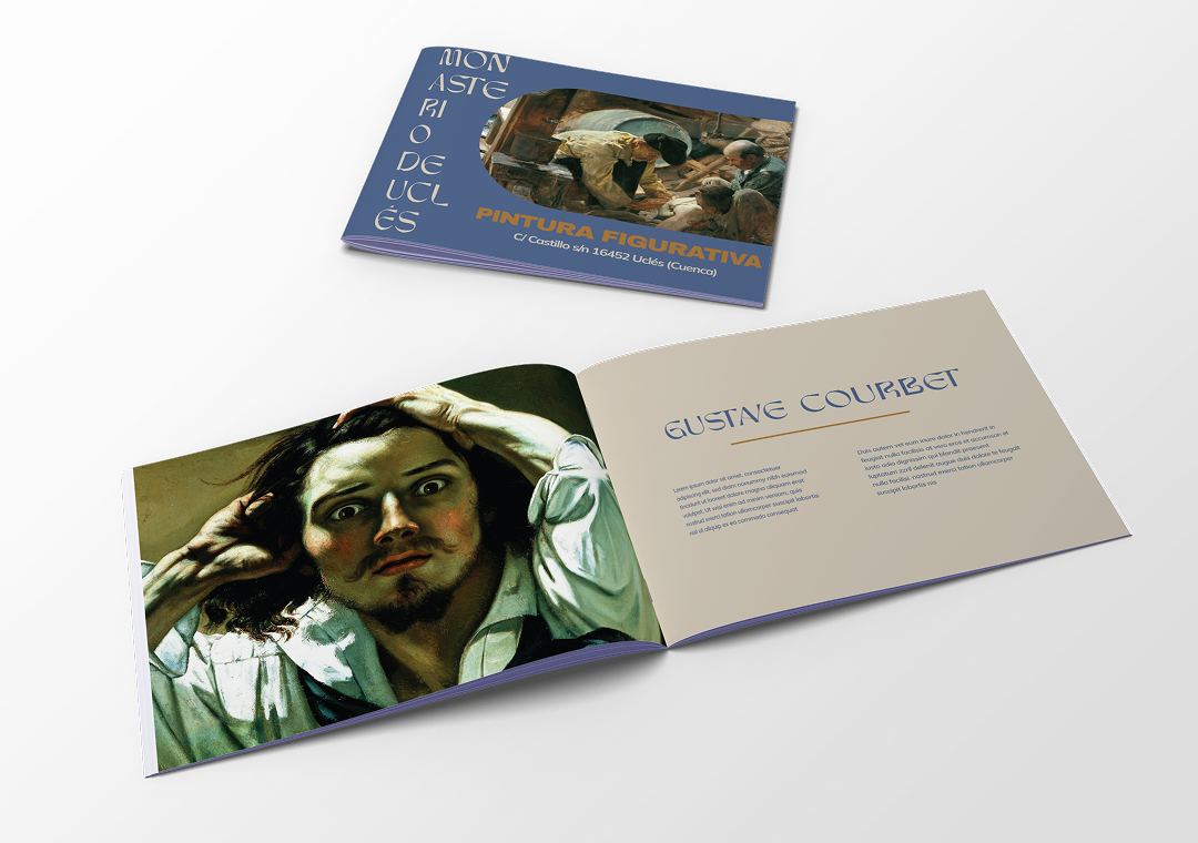 Libro de pintura figurativa con una imagen de una persona con expresión de sorpresa en las páginas abiertas y la portada visible con una foto de estudiantes trabajando en un artefacto.