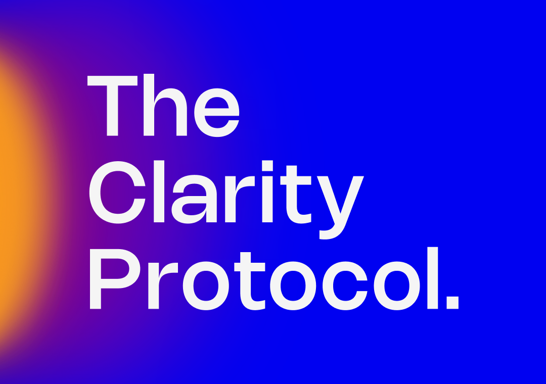 Texto en fondo azul que dice 'The Clarity Protocol' en letras blancas.