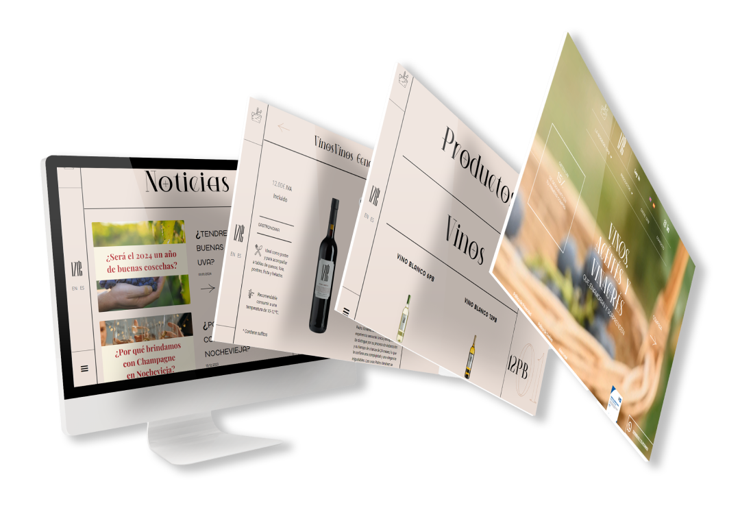 Pantalla de computadora con varias páginas digitales sobre vinos y noticias relacionadas con la viticultura.