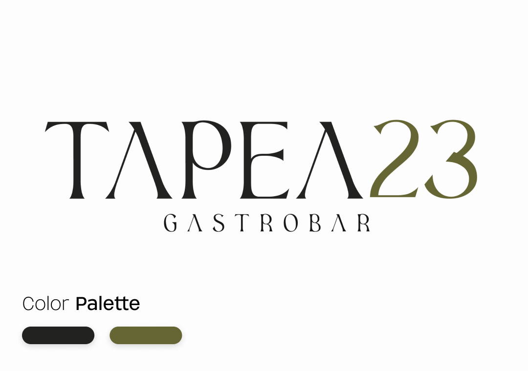 Logotipo de Tapas 23 Gasbar con opciones de paleta de colores en negro y verde oliva.