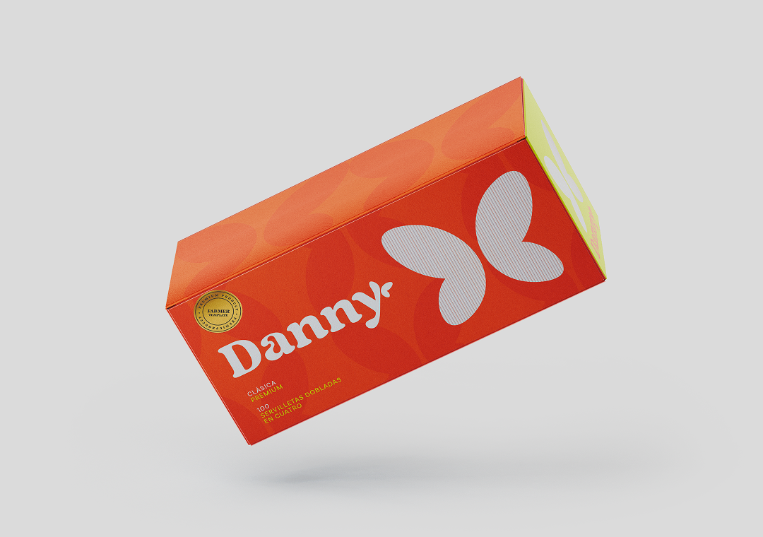 Paquete de galletas Dany con diseño naranja y mariposa, en idioma español