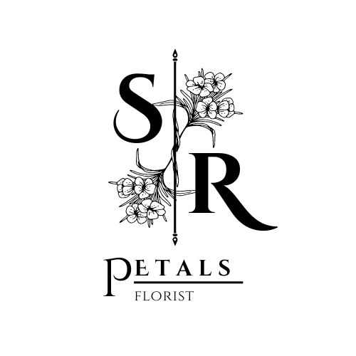 Logo for SR Petals Florist featuring a large S and R with a flower and leaf design connecting them, and the words 'Petals Florist' underneath.
