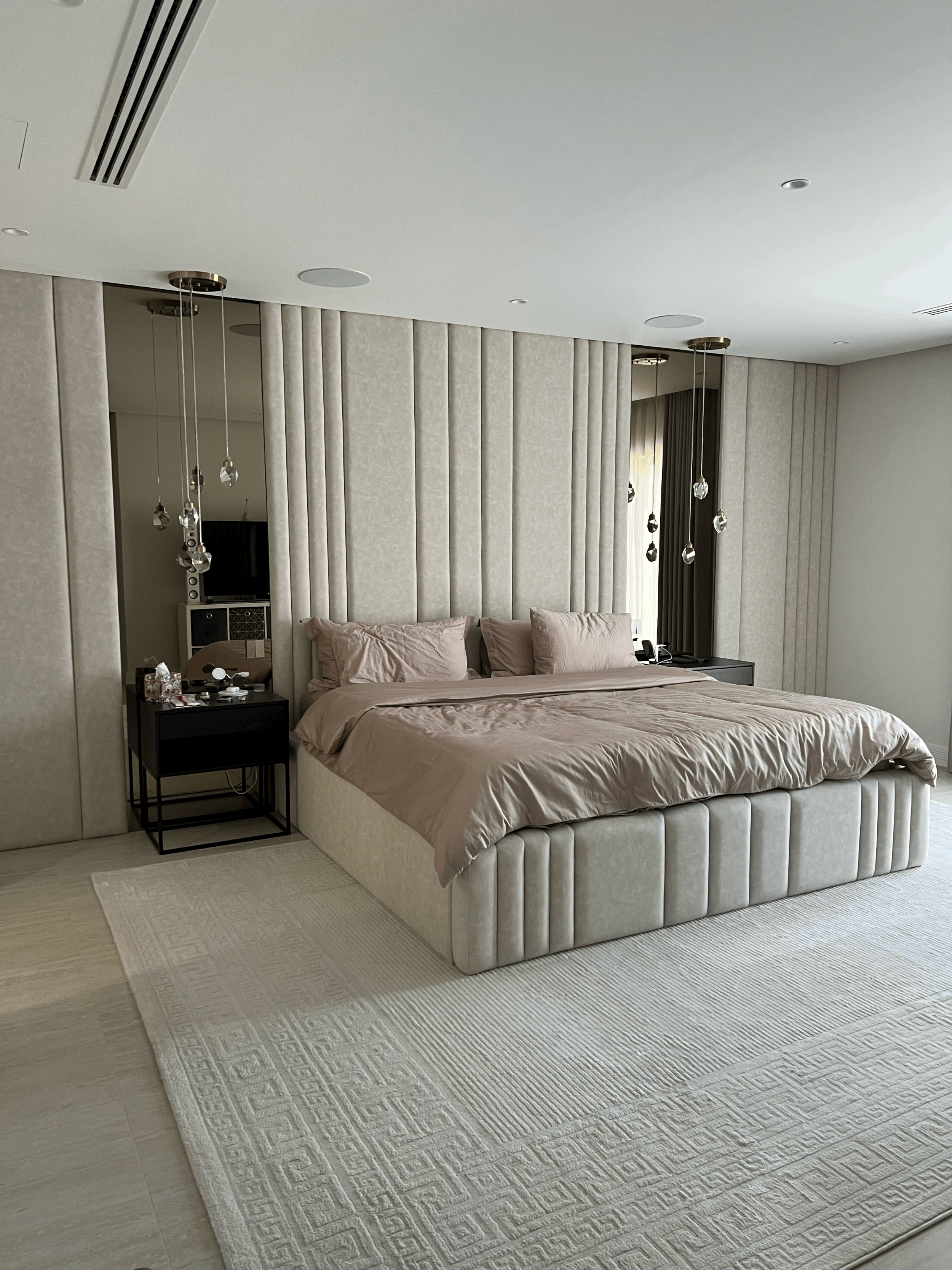Full Wall Fabric Panels and Bed Frame