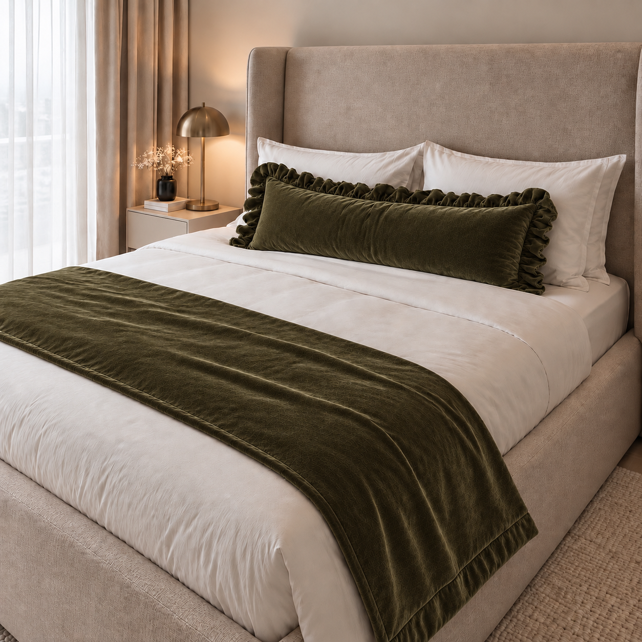 Frill Bolster with Runner (olive)