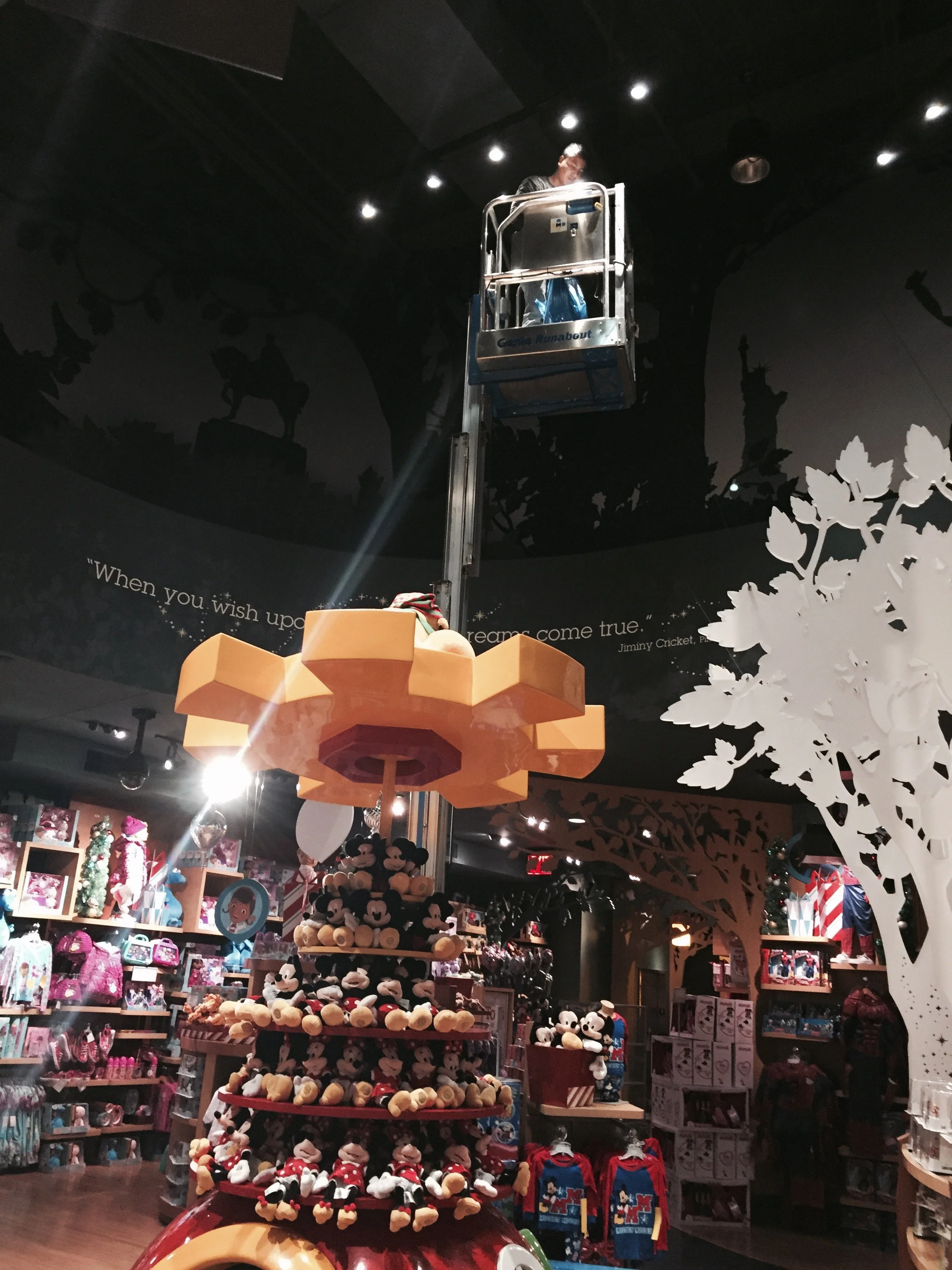 Retail maintenance and facility support project for a high-traffic Disney retail location, including electrical services, lighting, and operational support in New York City.