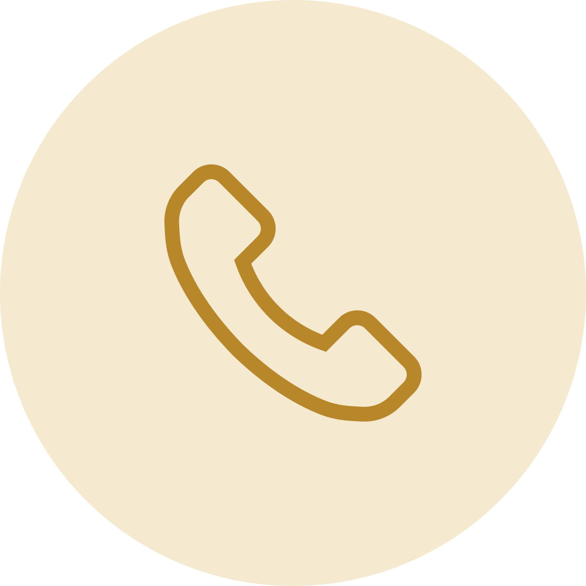 Icon of a telephone receiver inside a beige circle.