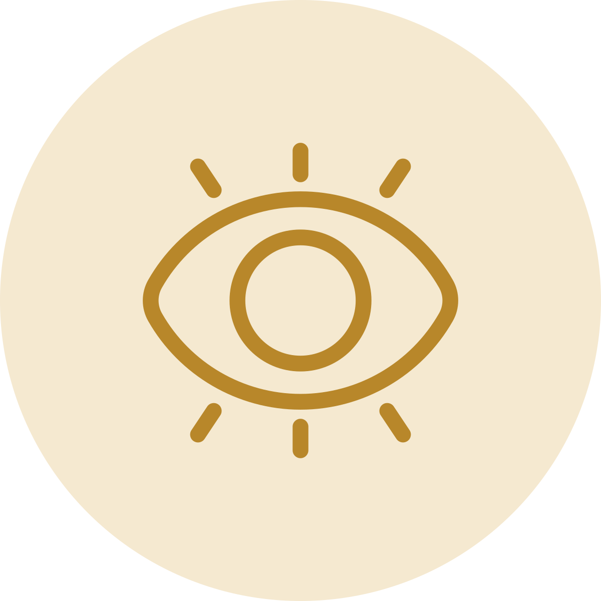 Icon of an eye with rays around it, indicating visibility or awareness.