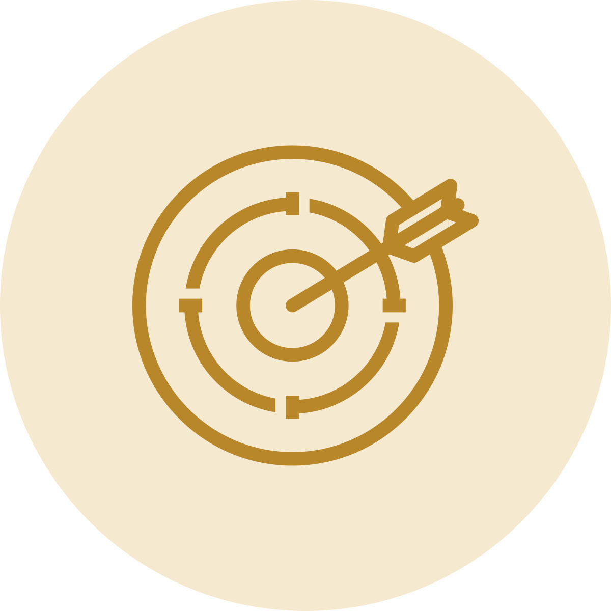Icon of a target with an arrow hitting the bullseye, colored in gold.