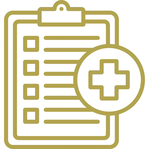 A medical checklist with a clipboard and a medical cross icon.
