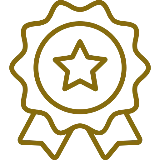 Gold award badge with a star in the center and ribbon at the bottom.