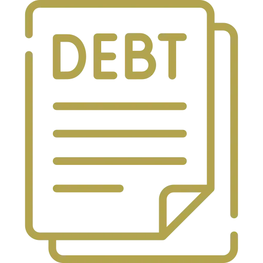 Icon of a document with the word "DEBT" at the top and lines representing text.