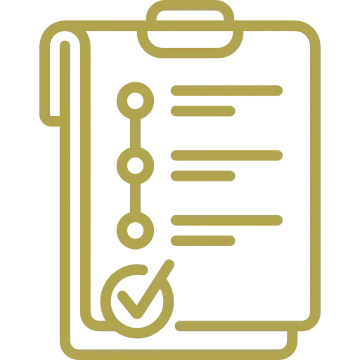 Icon of a clipboard with a checklist and a checkmark.