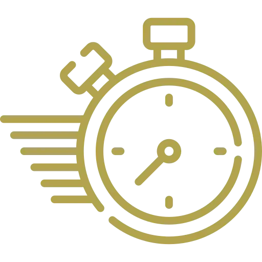 A stopwatch with motion lines indicating speed or urgency.