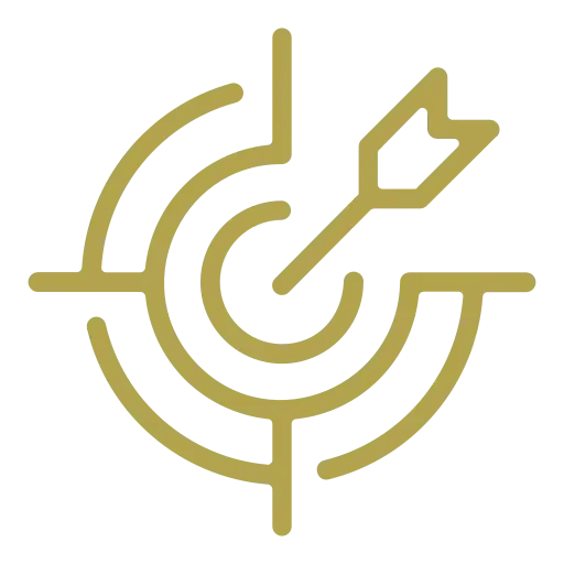 Gold-colored target with an arrow hitting the bullseye