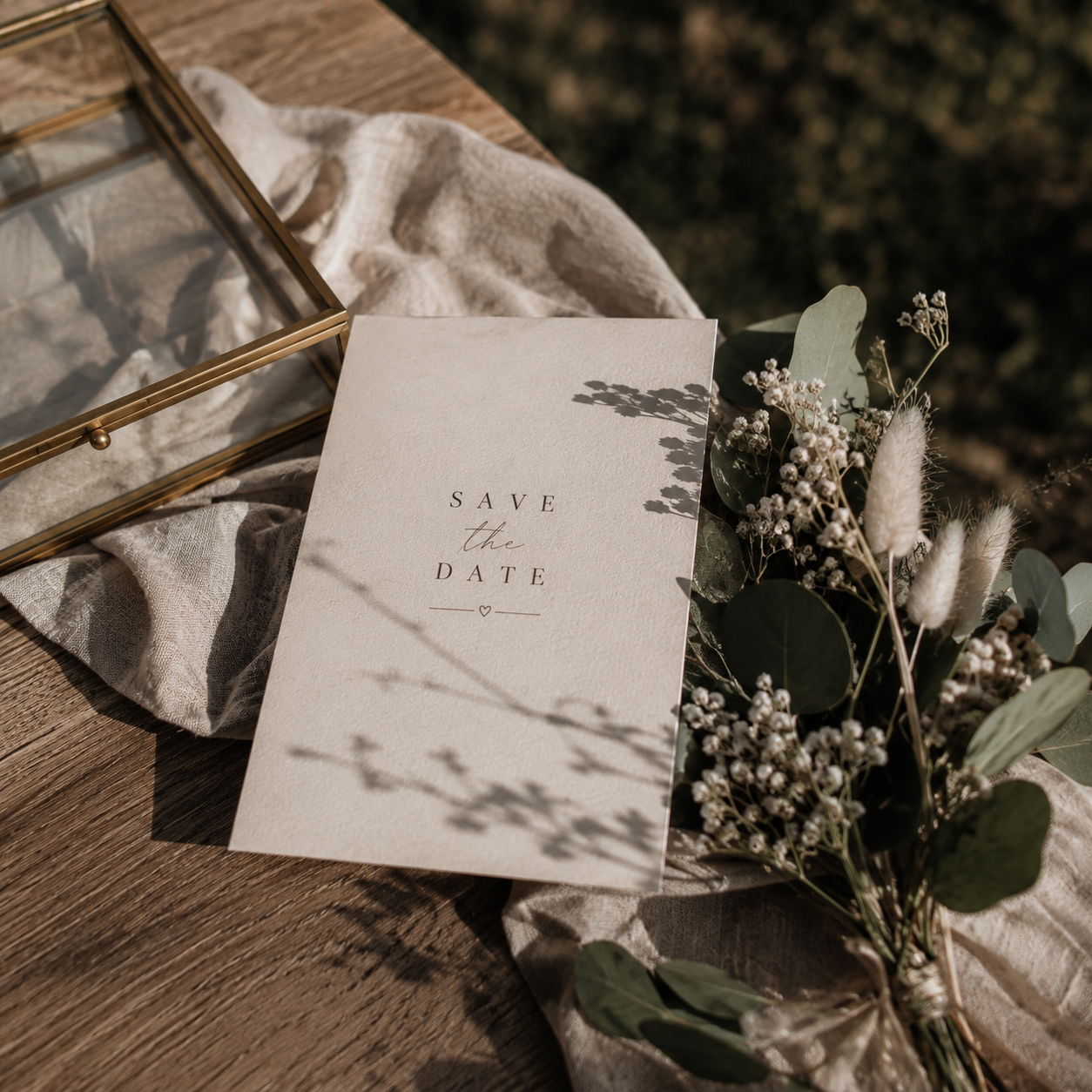 Eine 'Save the Date'-Karte für eine Hochzeitsanfrage