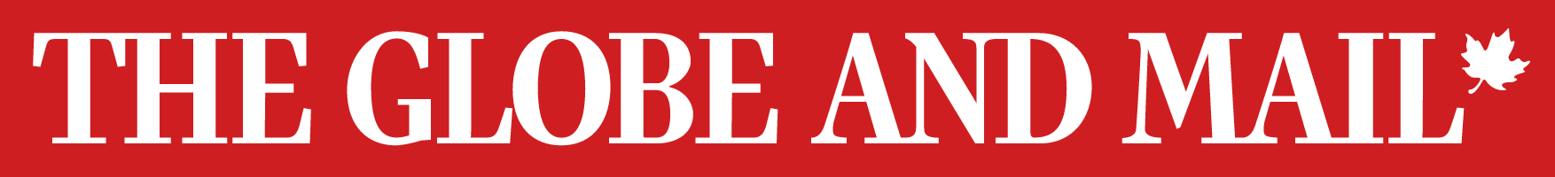 Logo of 'The Globe and Mail' newspaper with a red background, white text, and a small maple leaf icon.