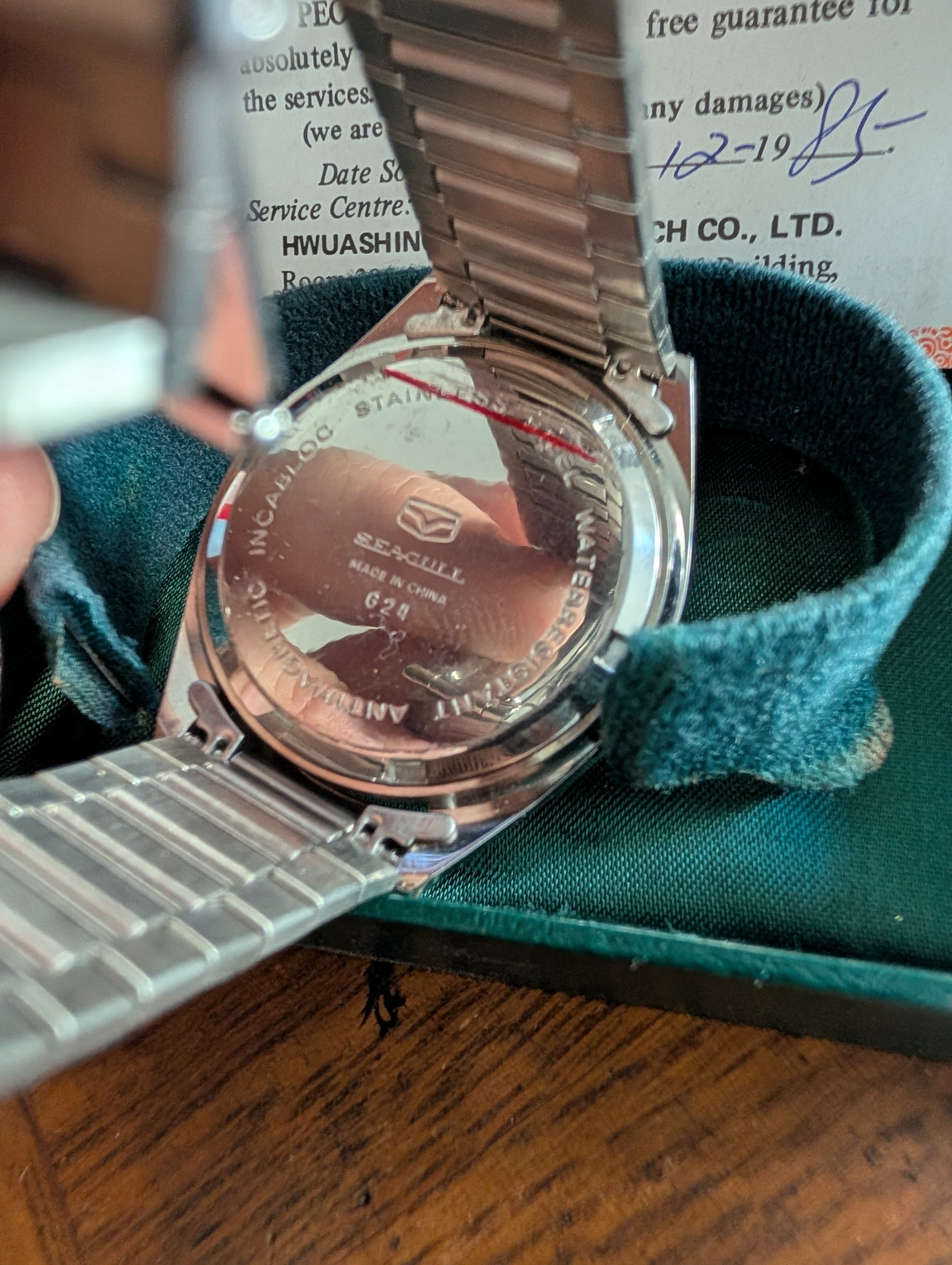 Vintage Sea-Gull 19 Jewel Mechanical Watch | Original Bracelet, Box & Papers | 1981 Warranty Card | image 2