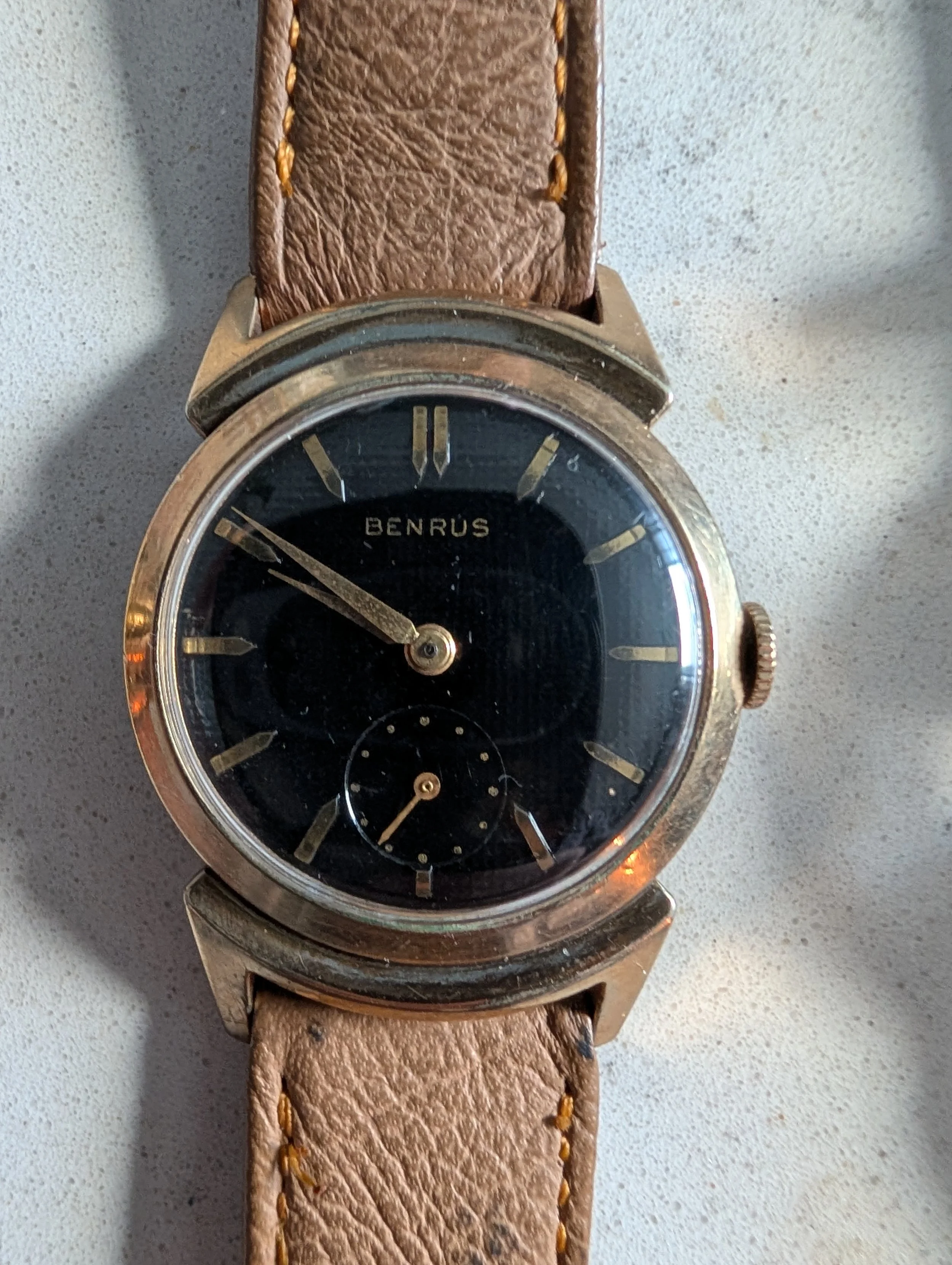 Vintage Benrus Black Knight Black Dial Small Seconds 10K Rolled Gold Watch