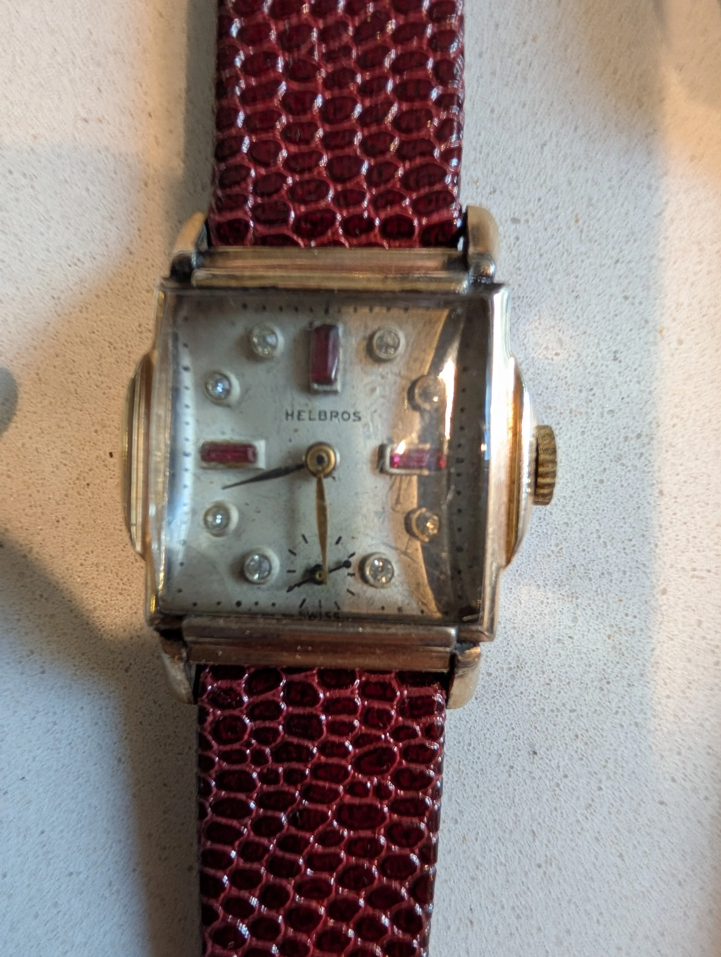 Vintage Helbros Art Deco Tank Watch 10K Rolled Gold Swiss Sub Seconds Watch