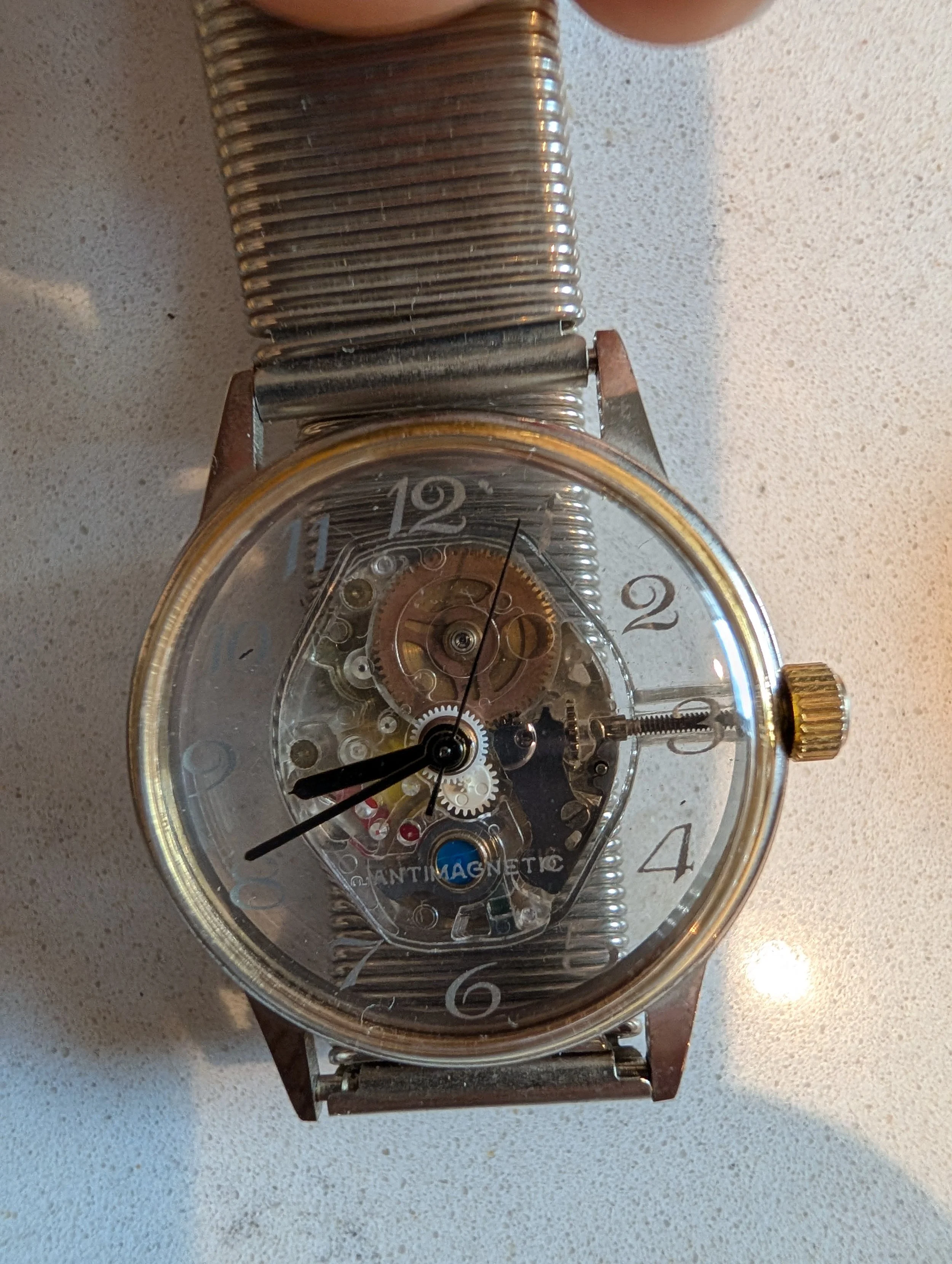 Vintage Skeleton Mechanical Watch Tonneau Case Antimagnetic Aphel Co Ltd Movement