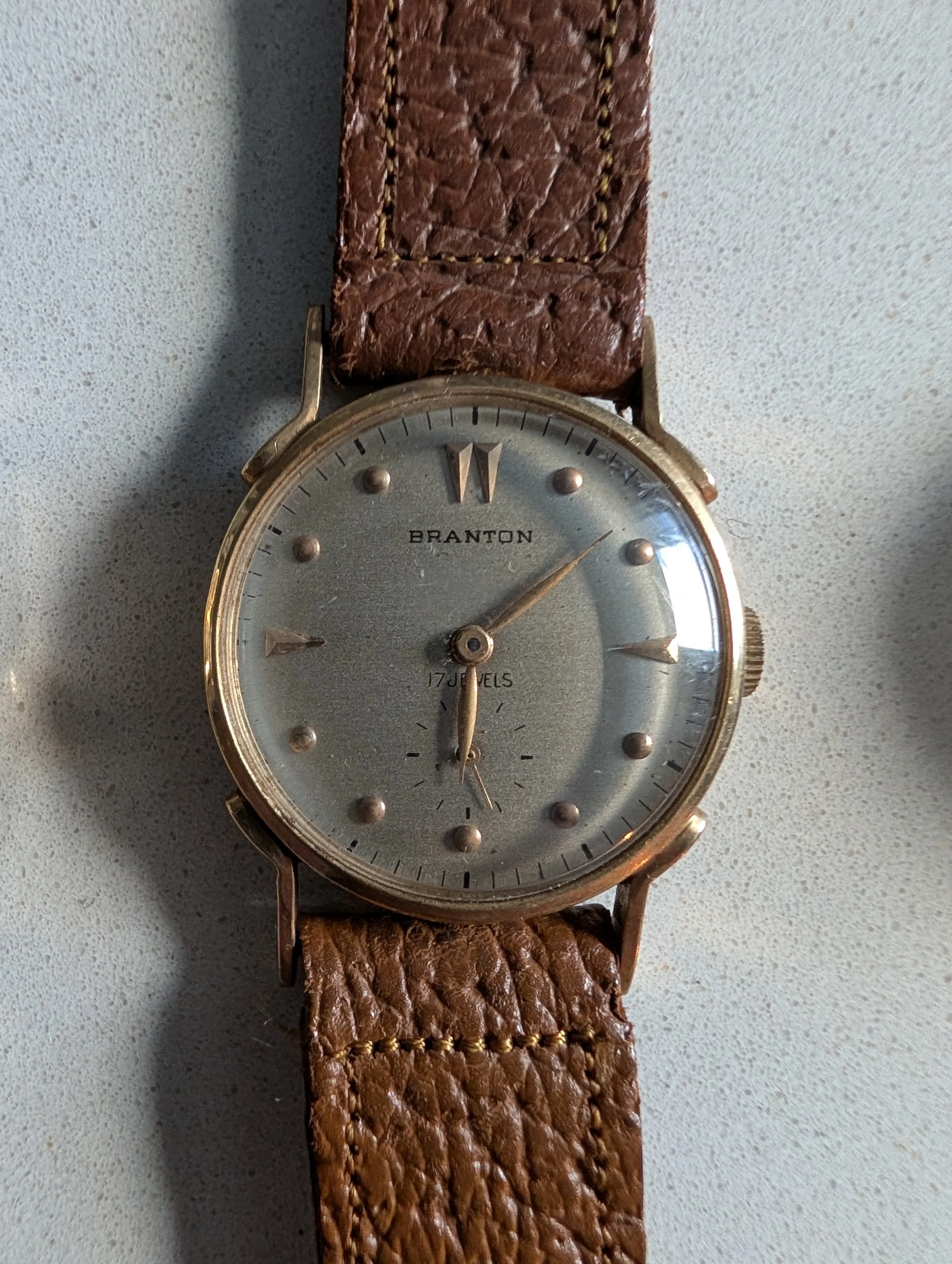 Vintage Branton 17 Jewel Swiss Watch Running Small Seconds Mid Century