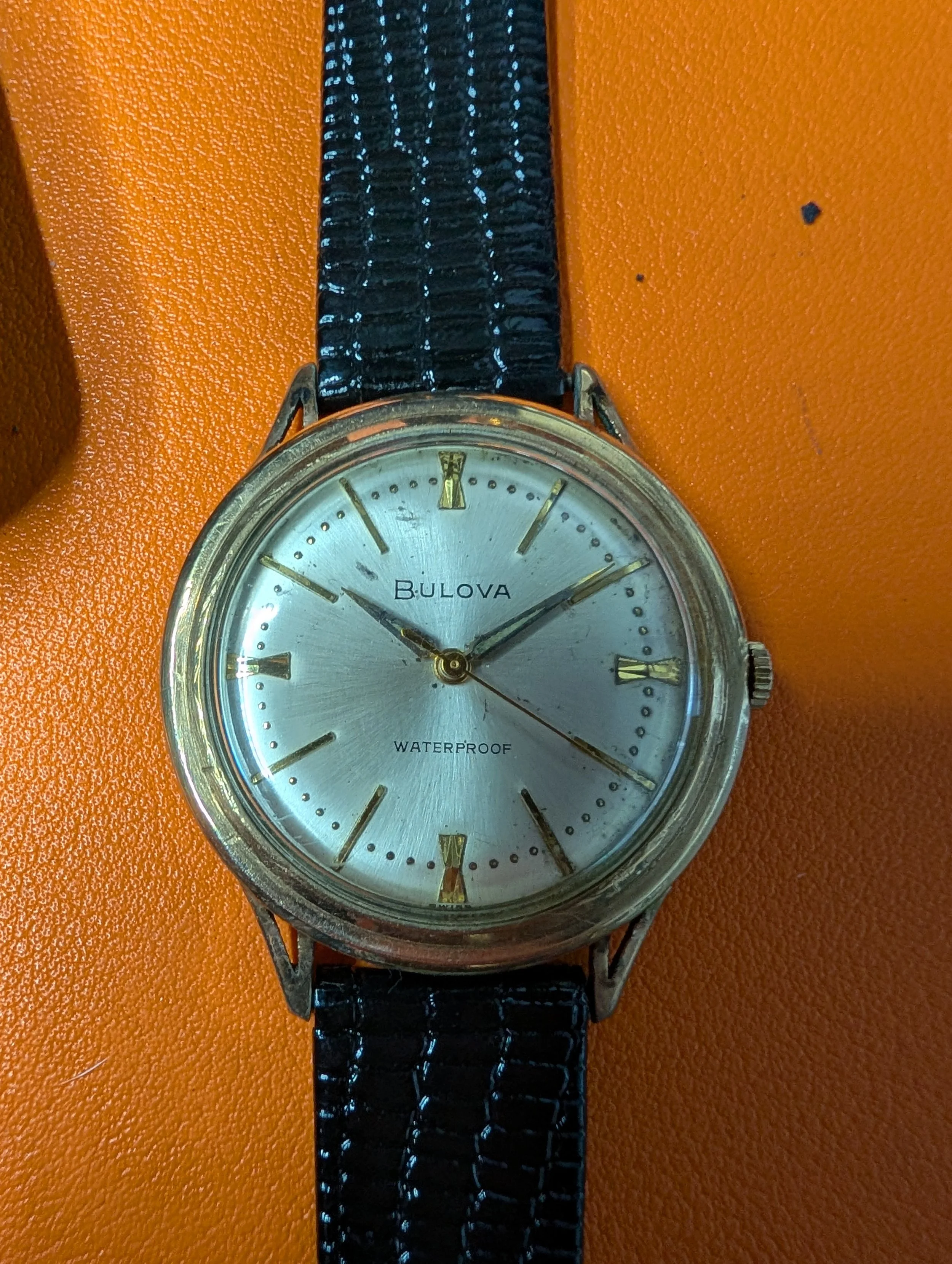 Vintage Bulova Waterproof Dress Watch | 10K Rolled Gold Plate | Mid Century Manual Wind