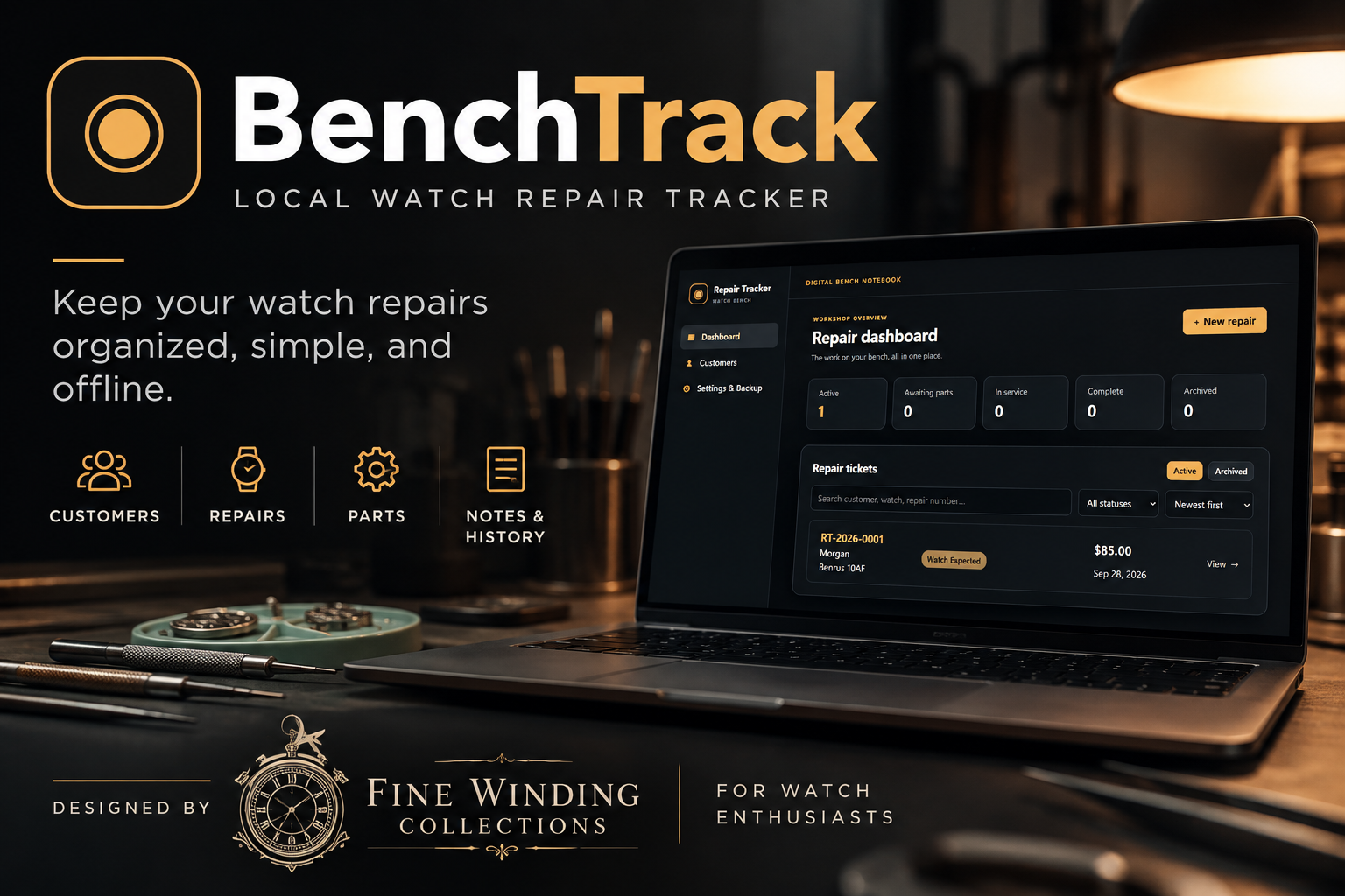 BenchTrack v1.6.4 – Local Watch & Clock Repair Tracker Trial