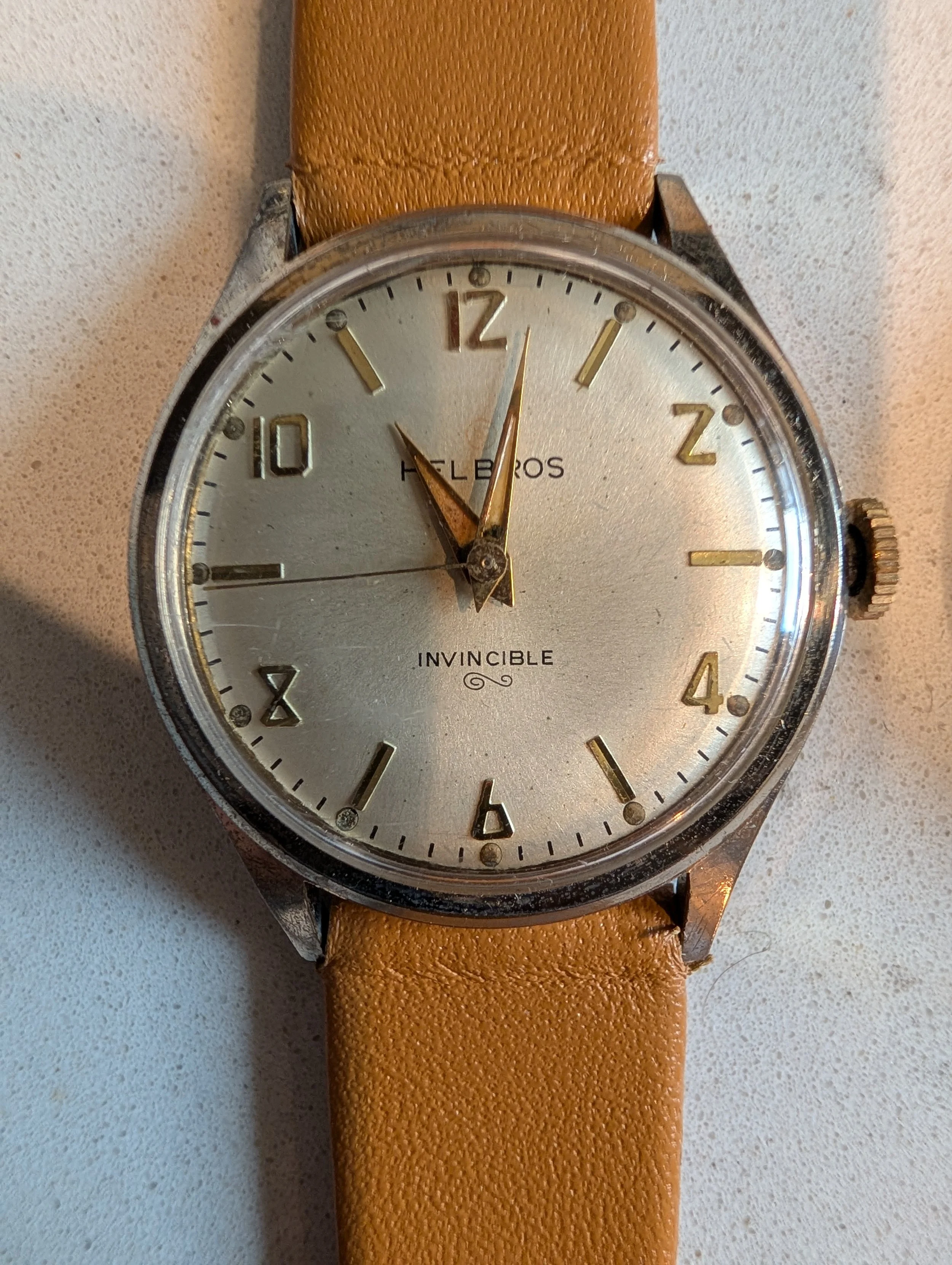 Helbros Invincible Vintage Swiss Dress Watch Manual Wind Silver Dial