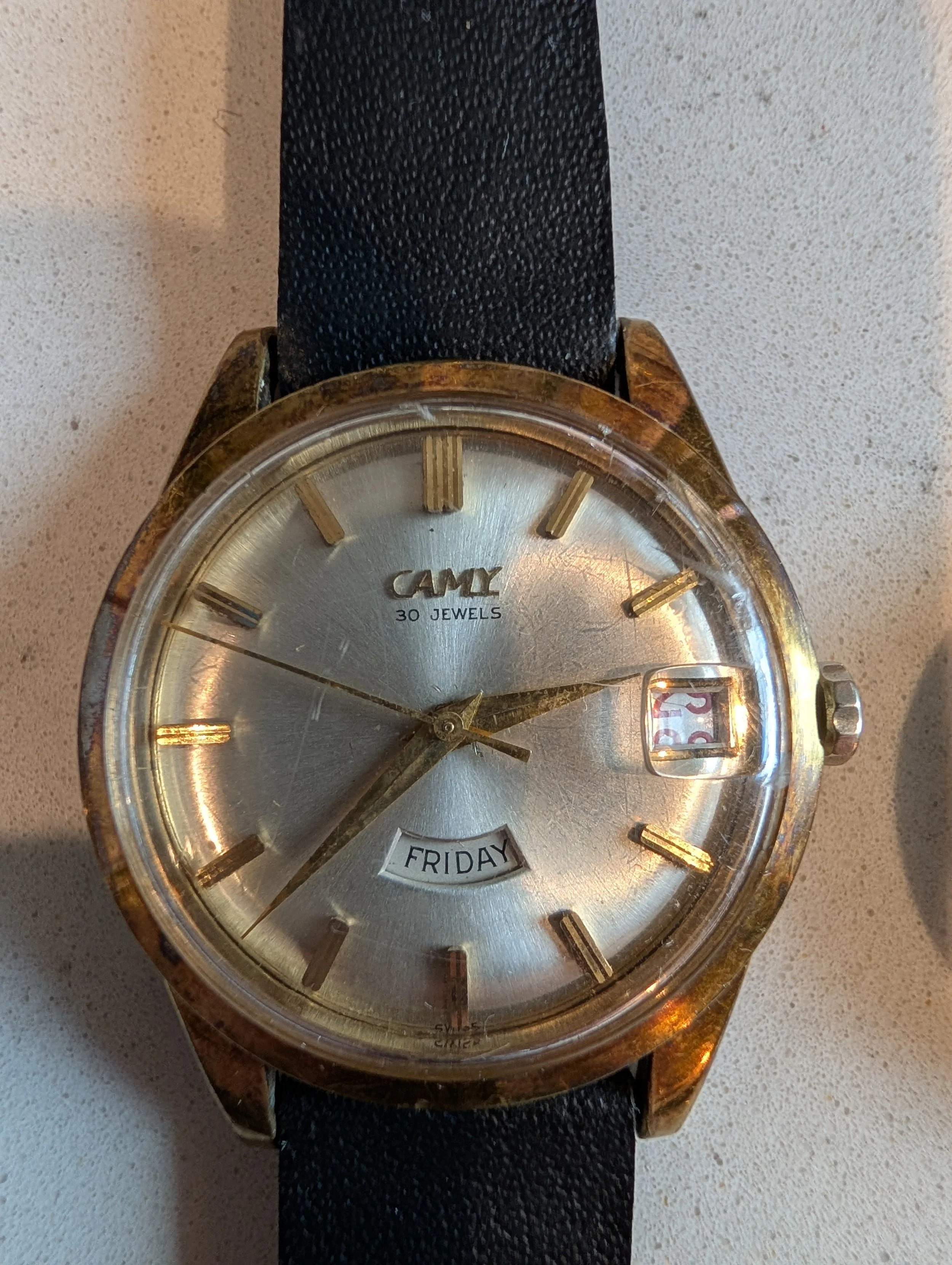 Camy 30 Jewels Day Date Vintage Swiss Watch For Repair