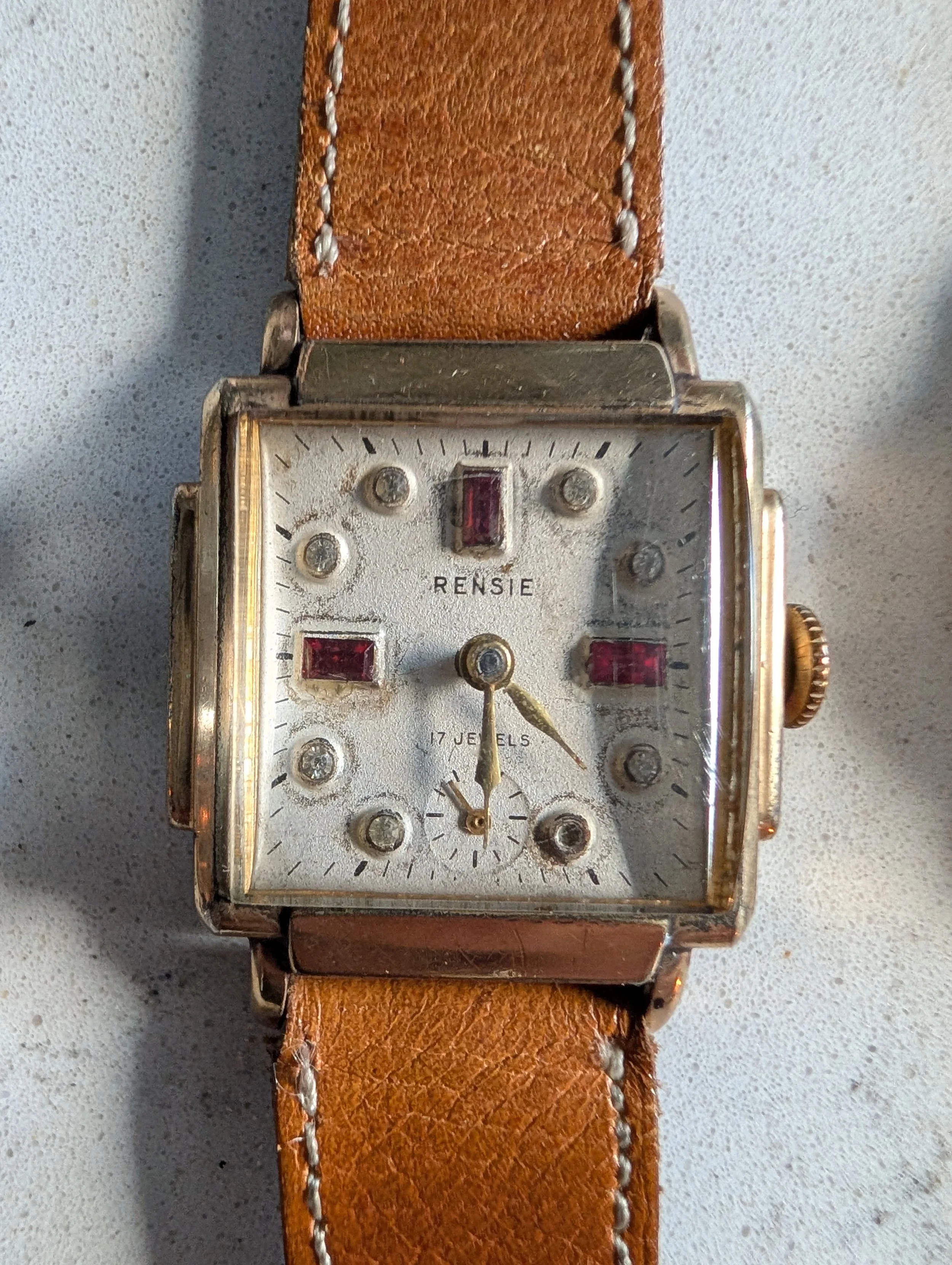Vintage Rensie 17 Jewel Tank Watch Running Ruby Style Art Deco Dial