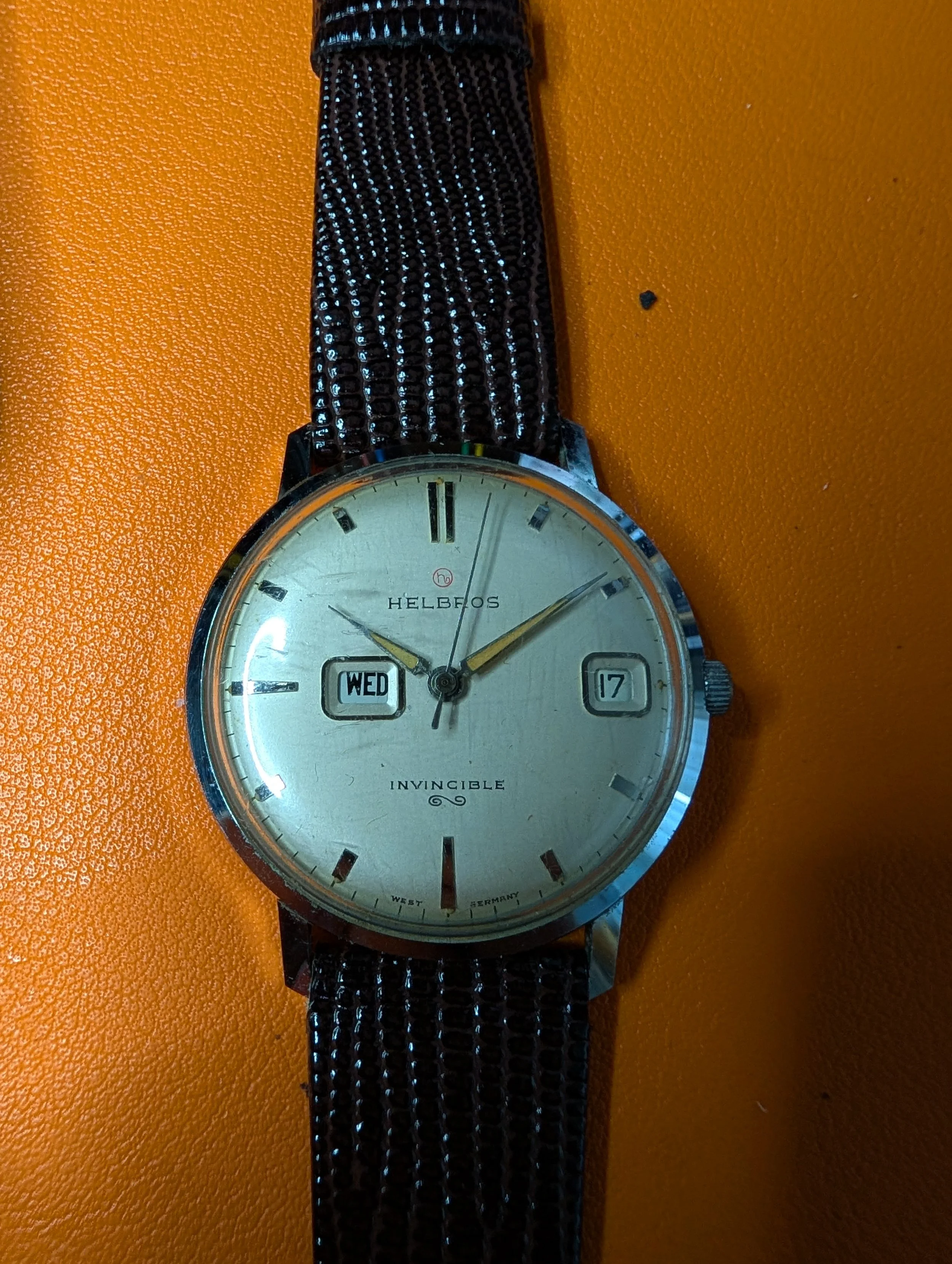 Vintage Helbros Invincible Day Date | West Germany | Manual Wind Dress Watch | 33mm