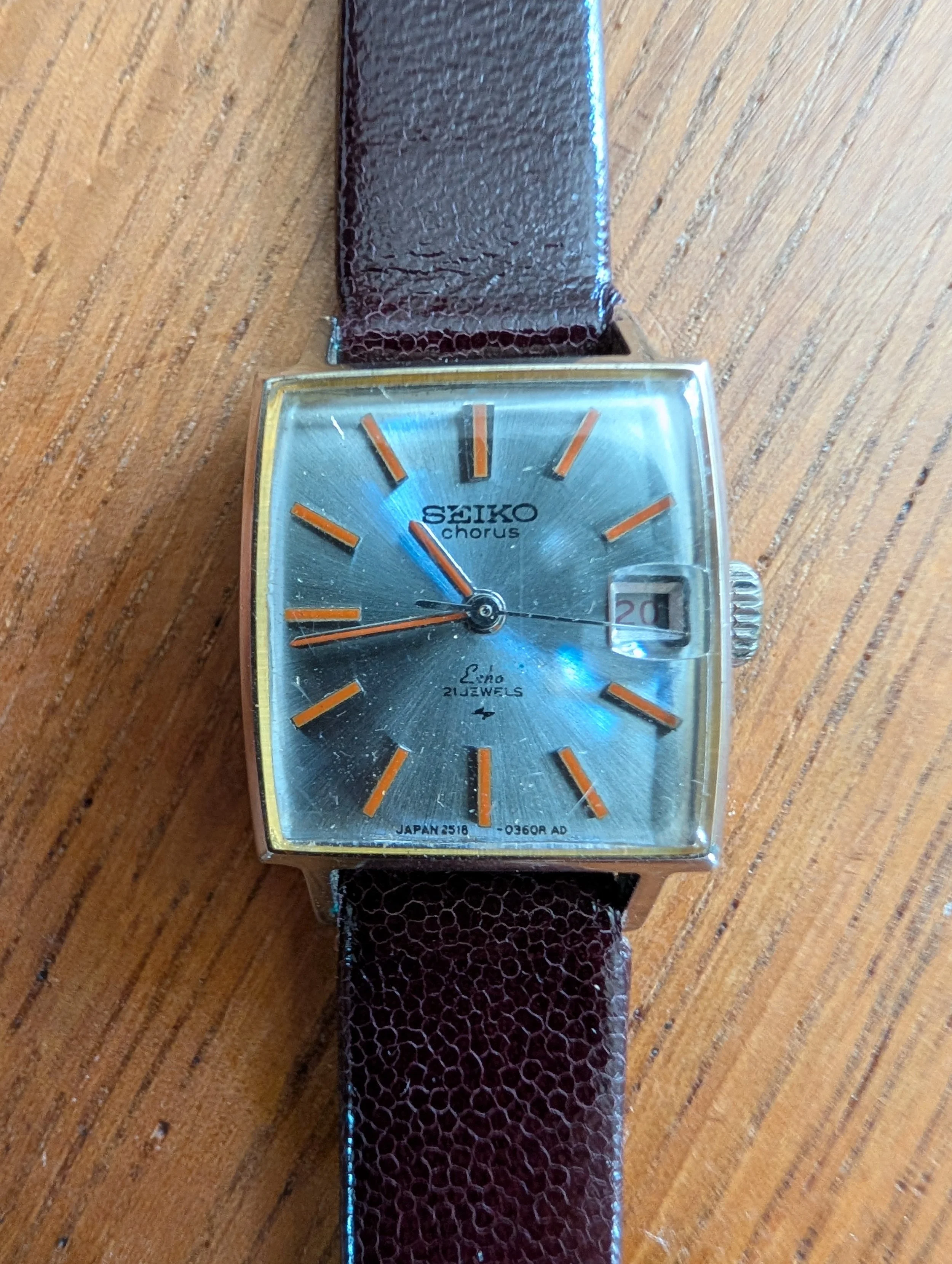 Vintage Seiko Chorus Eiko 21 Jewel Automatic | Ref. 2518-0360 | Rare Gray Sunburst Dial with Orange Accents