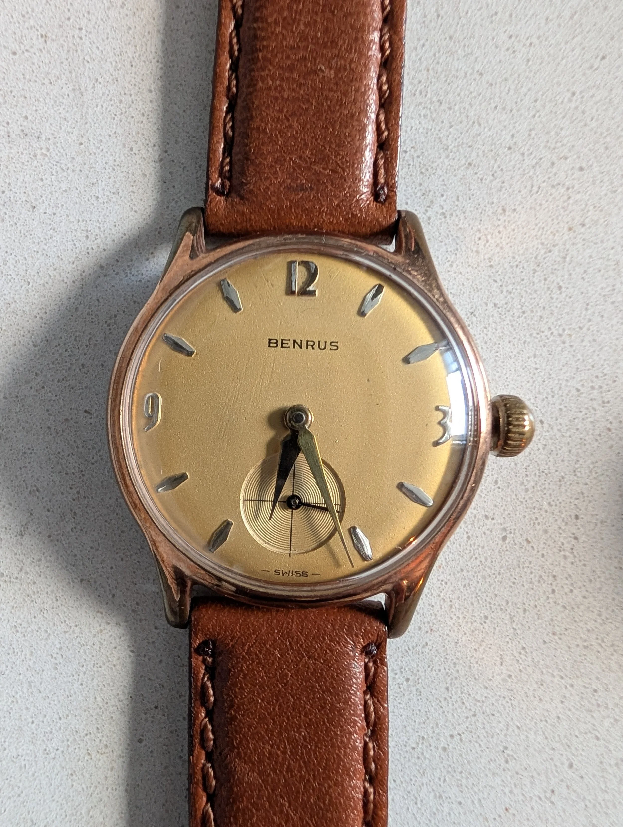 Vintage Benrus Small Seconds Dress Watch 20 Micron Gold Electroplate Running